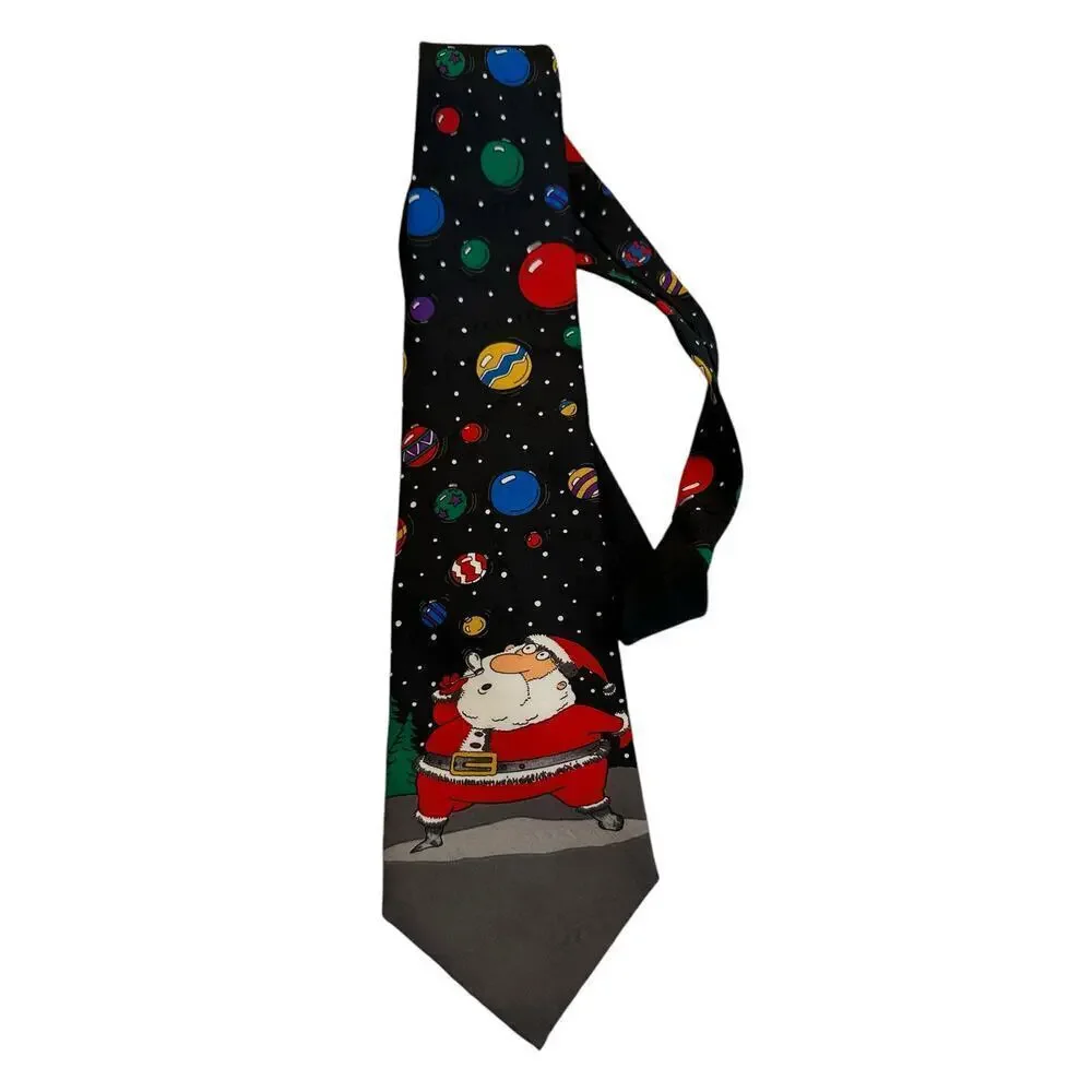 Christmas Novelty Tie Santa Claus Blows Holiday Bubble Ornaments In Starry Sky
